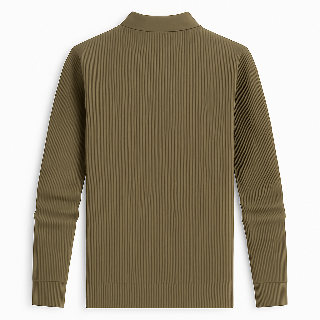 The Kensington Polo Deep Khaki Edition – Striped Long-Sleeve Polo | Axton London