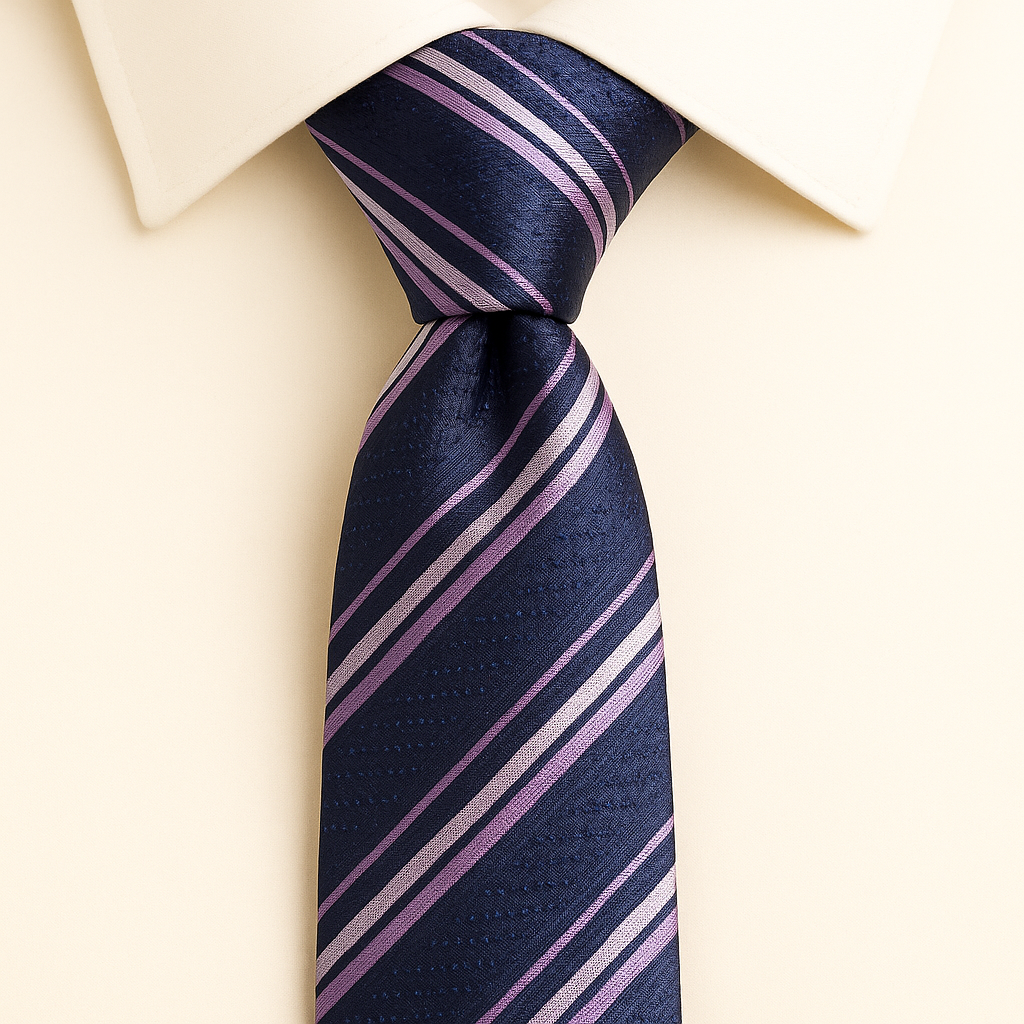 Axton London – Navy with Lilac and Silver Striped Silk Tie Set | Classic Men’s Accessories