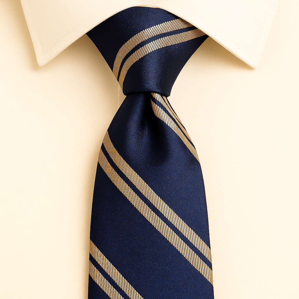Axton London – Navy with Champagne-Gold Striped Silk Tie Set | Luxury Men’s Accessories
