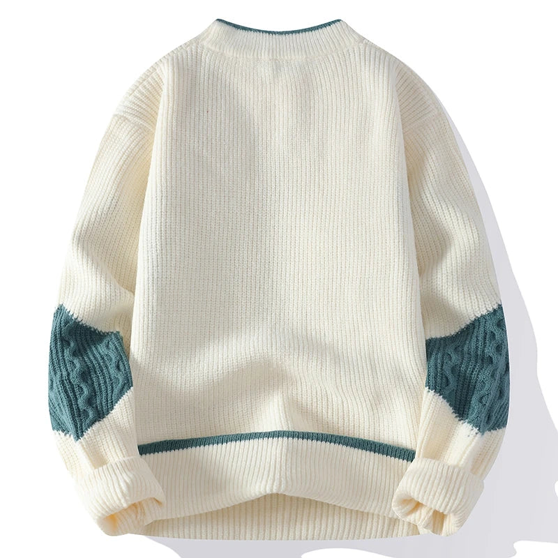 Axton London White Mock Neck Knitted Sweater – Patchwork Design