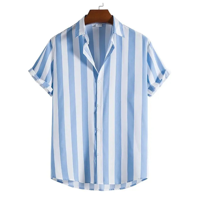 Axton London – Royal Blue Striped Lapel Shirt | Casual Luxury Menswear