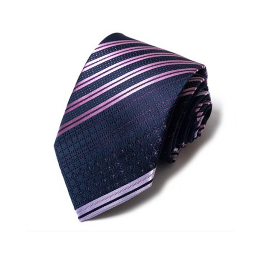 Axton London – Navy with Lilac and Silver Striped Silk Tie Set | Classic Men’s Accessories