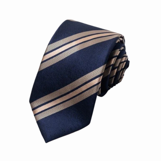 Axton London – Navy with Champagne-Gold Striped Silk Tie Set | Luxury Men’s Accessories