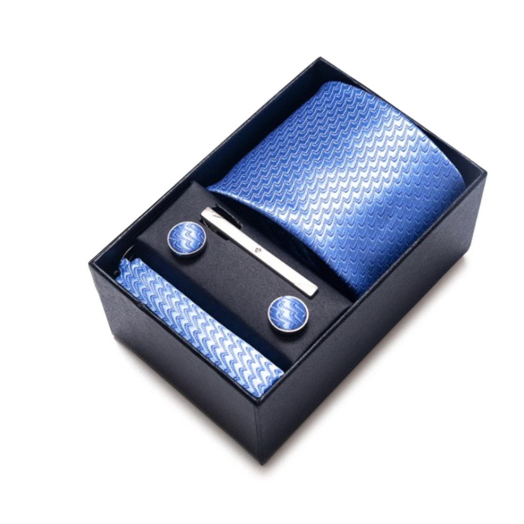 Axton London – Royal Blue Wave Pattern Silk Tie Set | Luxury Men’s Accessories