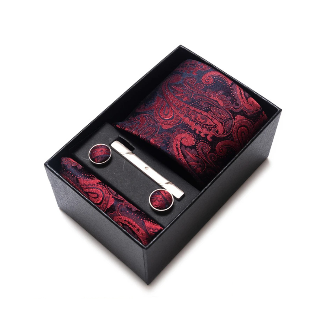 Axton London – Burgundy and Navy Paisley Silk Tie Set | Classic Men’s Accessories