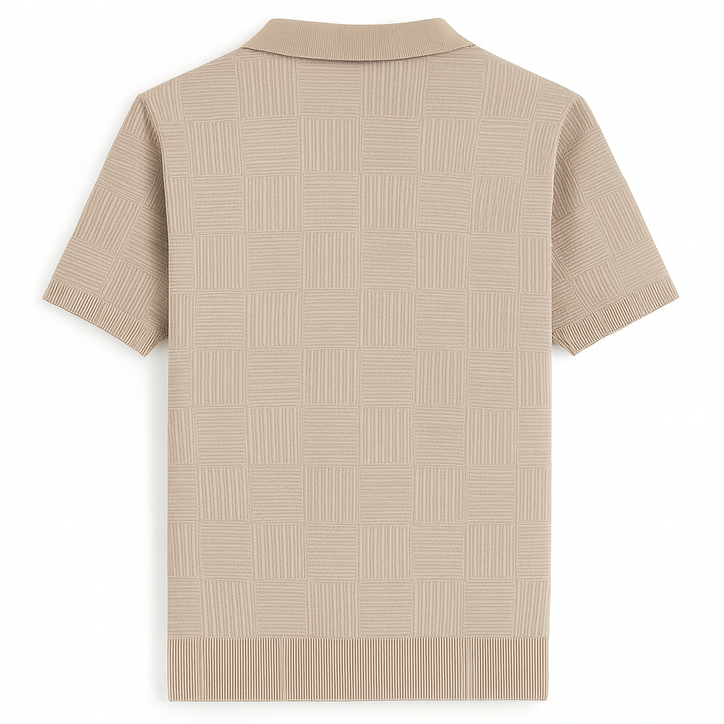 The Mayfair Polo Beige Edition – Printed Knit Short-Sleeve Polo Shirt | Axton London