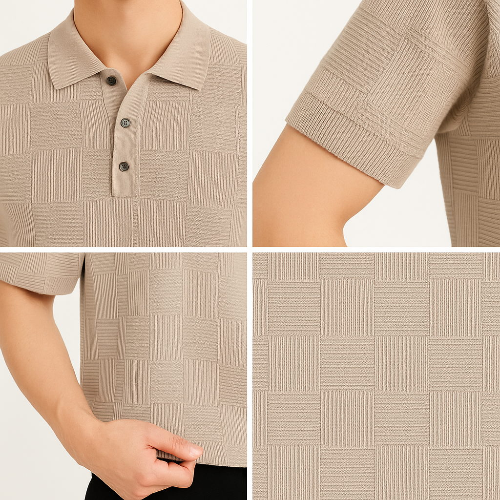 The Mayfair Polo Beige Edition – Printed Knit Short-Sleeve Polo Shirt | Axton London