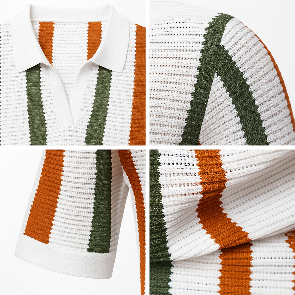 The Richmond Ribbed Knit Polo – Striped Breathable Polo Shirt | Axton London