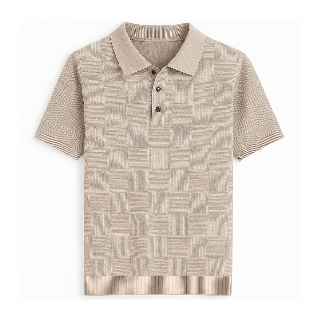 The Mayfair Polo Beige Edition – Printed Knit Short-Sleeve Polo Shirt | Axton London