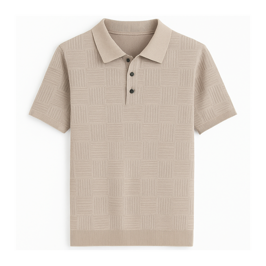 The Mayfair Polo Beige Edition – Printed Knit Short-Sleeve Polo Shirt | Axton London
