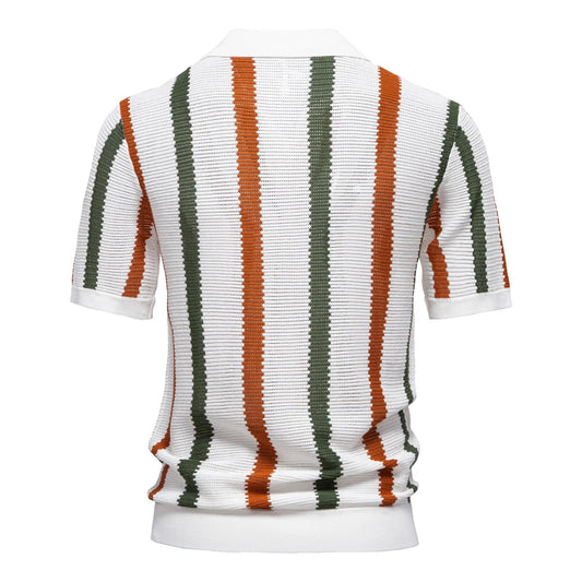 The Richmond Ribbed Knit Polo – Striped Breathable Polo Shirt | Axton London