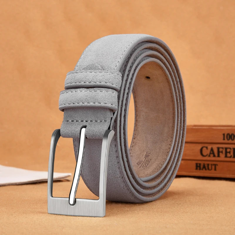 Axton London – Light Grey Suede Leather Belt | Classic British Elegance