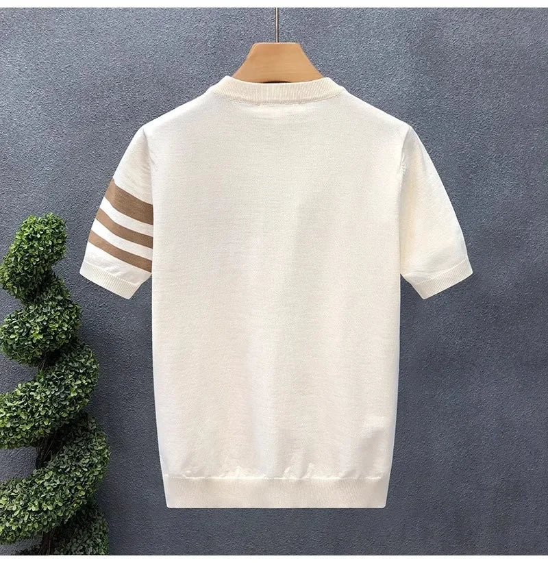 Axton Striped Knit Tee — Beige Apricot Edition