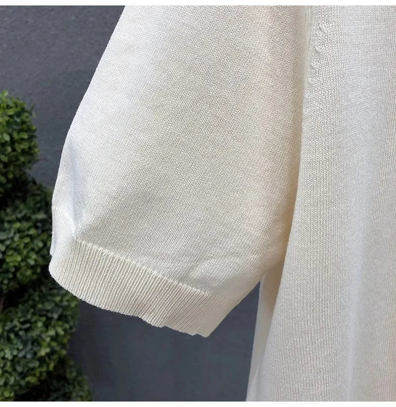 Axton Striped Knit Tee — Beige Apricot Edition