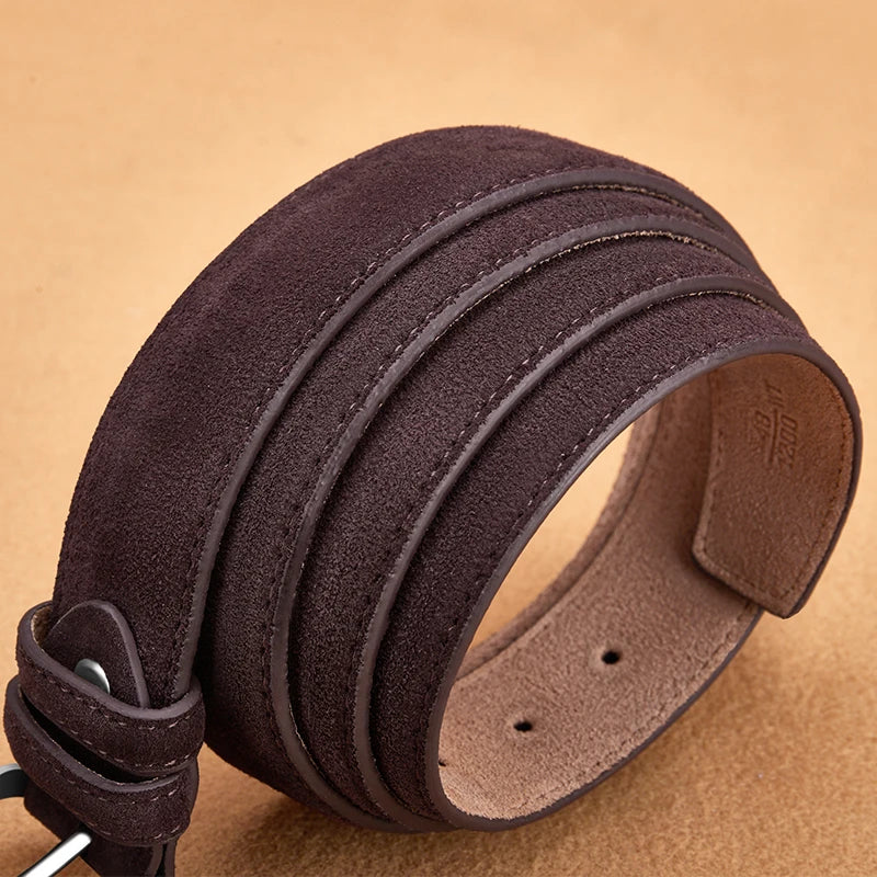 Axton London – Dark Brown Suede Leather Belt | Classic Genuine Cowhide
