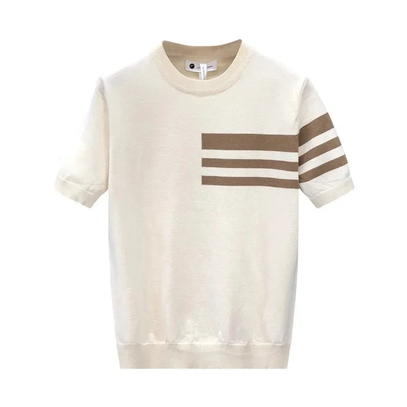 Axton Striped Knit Tee — Beige Apricot Edition