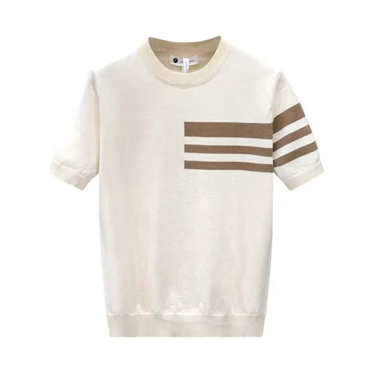 Axton Striped Knit Tee — Beige Apricot Edition