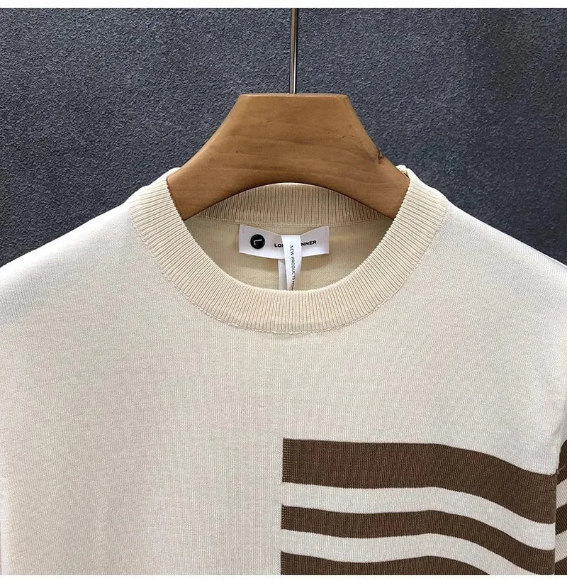 Axton Striped Knit Tee — Beige Apricot Edition