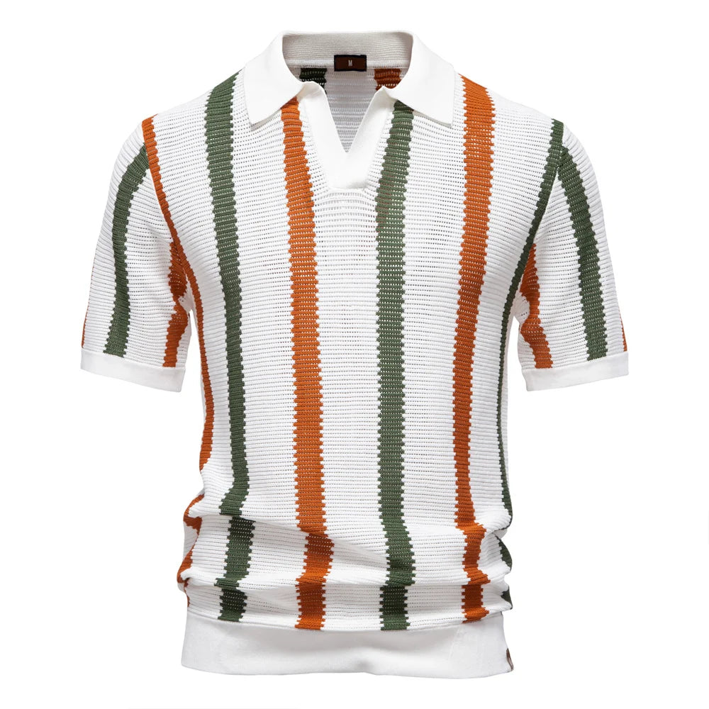 The Richmond Ribbed Knit Polo – Striped Breathable Polo Shirt | Axton London