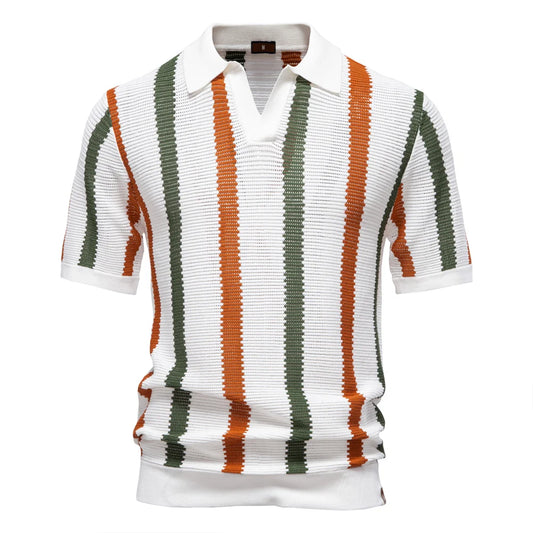 The Richmond Ribbed Knit Polo – Striped Breathable Polo Shirt | Axton London