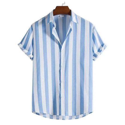 Axton London – Royal Blue Striped Lapel Shirt | Casual Luxury Menswear