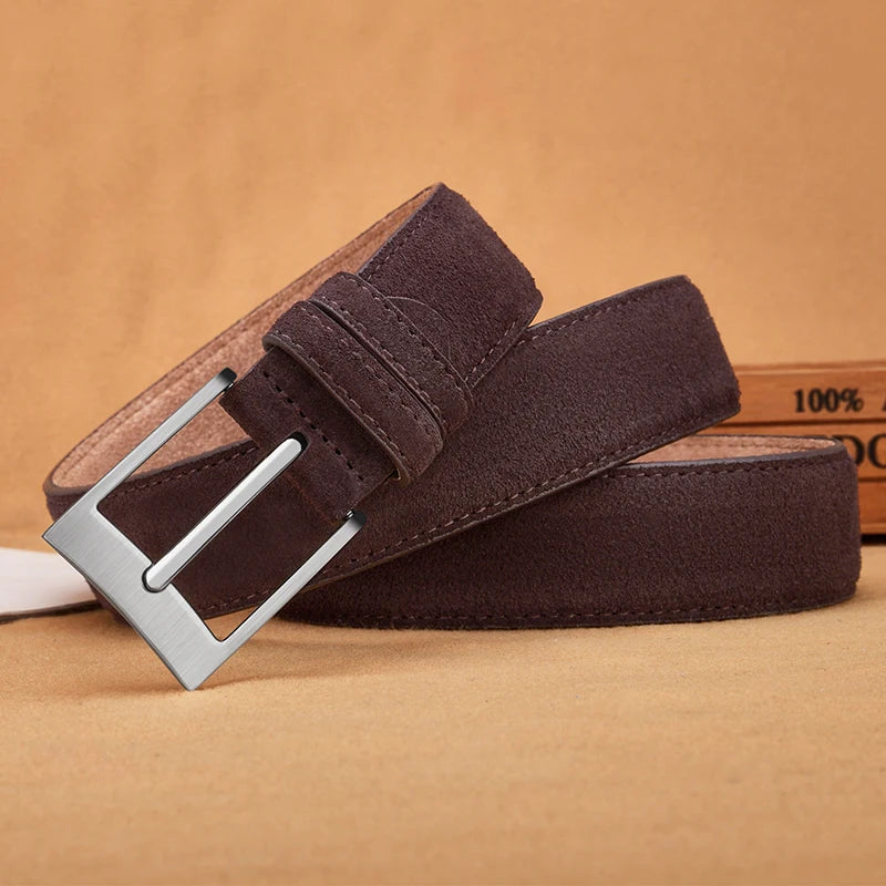 Axton London – Dark Brown Suede Leather Belt | Classic Genuine Cowhide