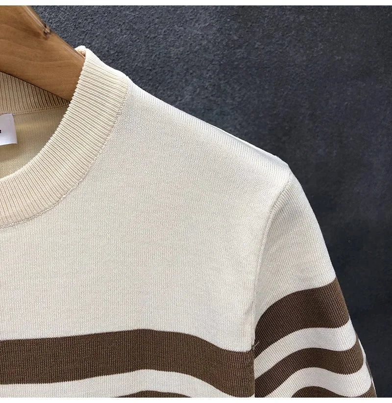 Axton Striped Knit Tee — Beige Apricot Edition