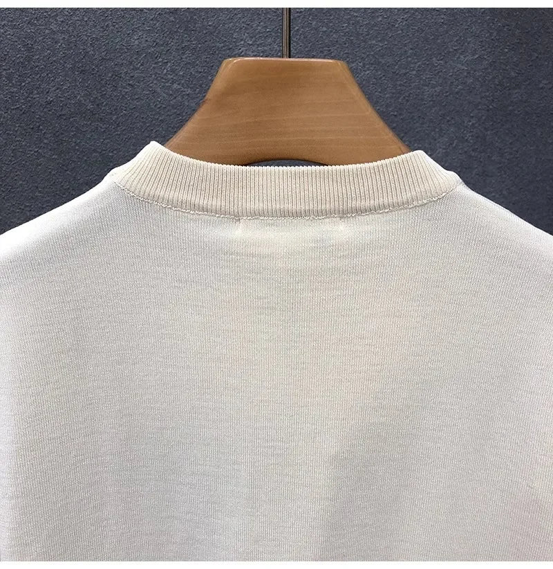 Axton Striped Knit Tee — Beige Apricot Edition